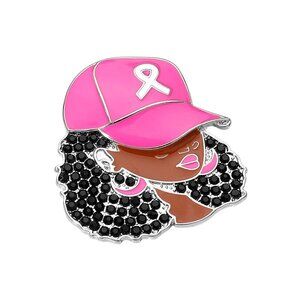 Pave Rhinestone Afro Brooch Breast Cancer Awareness